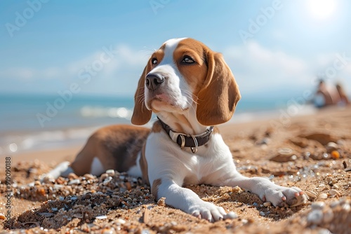 Playful Beagle Enjoying a Sunny Day at the Beach