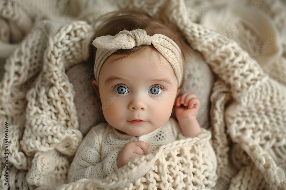 Adorable Baby Wrapped in Cozy Knitted Blankets