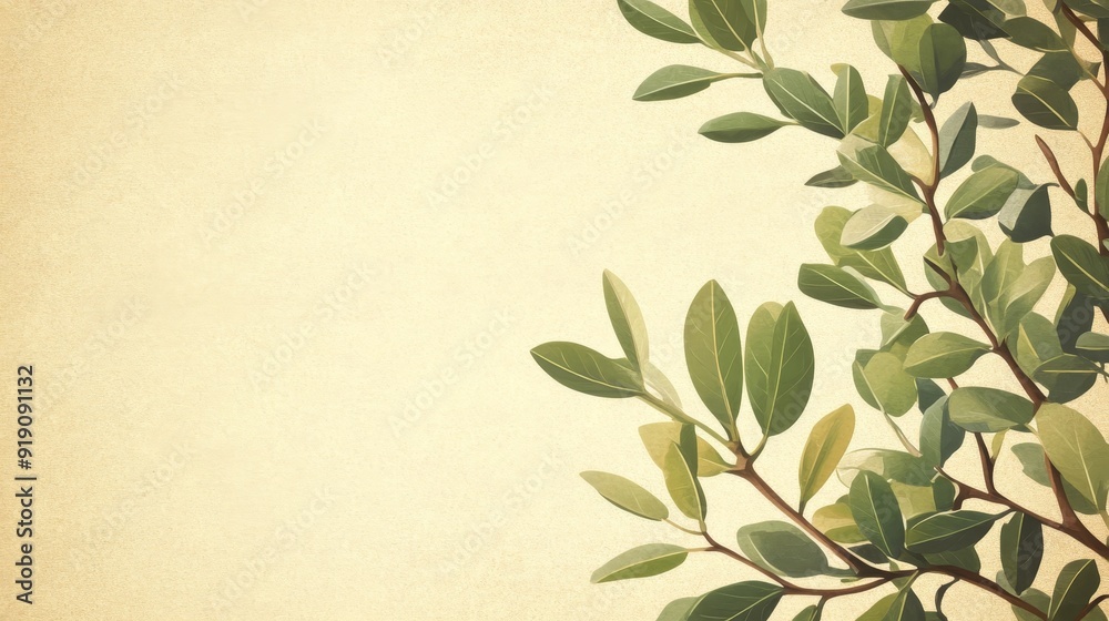 A minimalist illustration featuring green leaves on a textured background, ideal for nature-themed designs or backgrounds.