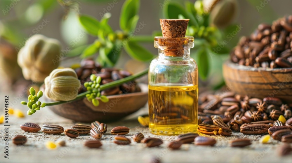 Organic Sacha Inchi Oil in a Bottle with Seeds Organic Sacha Inchi Oil in a Bottle with Seeds