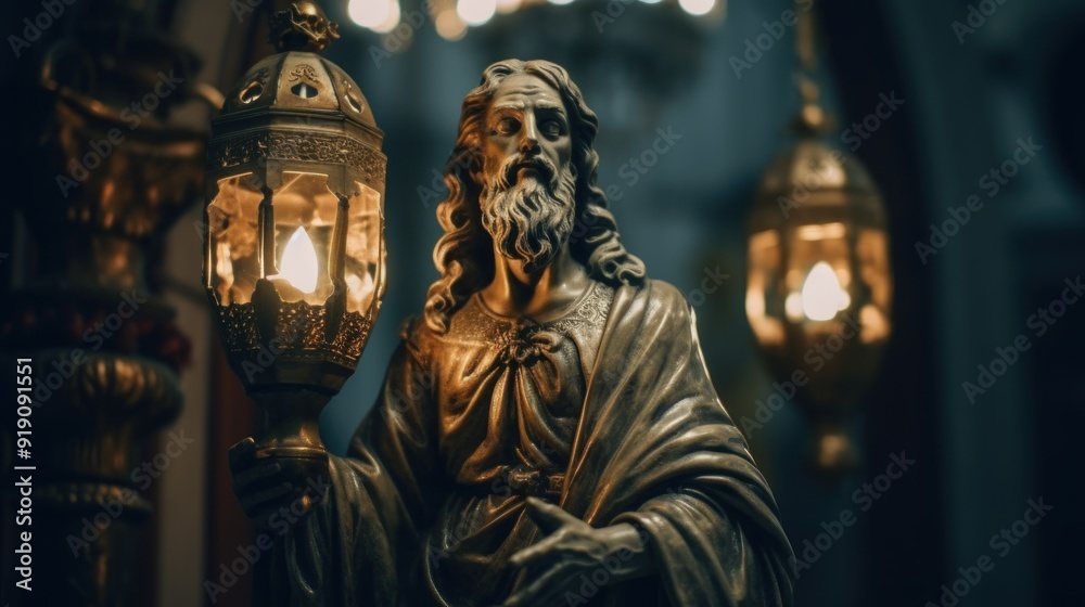 Statue of Jesus with a Candle Lantern Statue of Jesus with a Candle Lantern