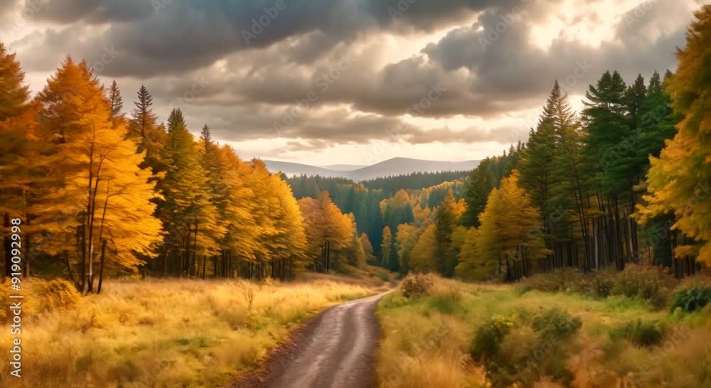 Natural scenery in the fall with a path in the middle of the forest Seamless looping time lapse virtual video animation background 4k animation Natural scenery in the fall with a path in the middle of the forest Seamless looping time lapse virtual video animation background 4k animation
