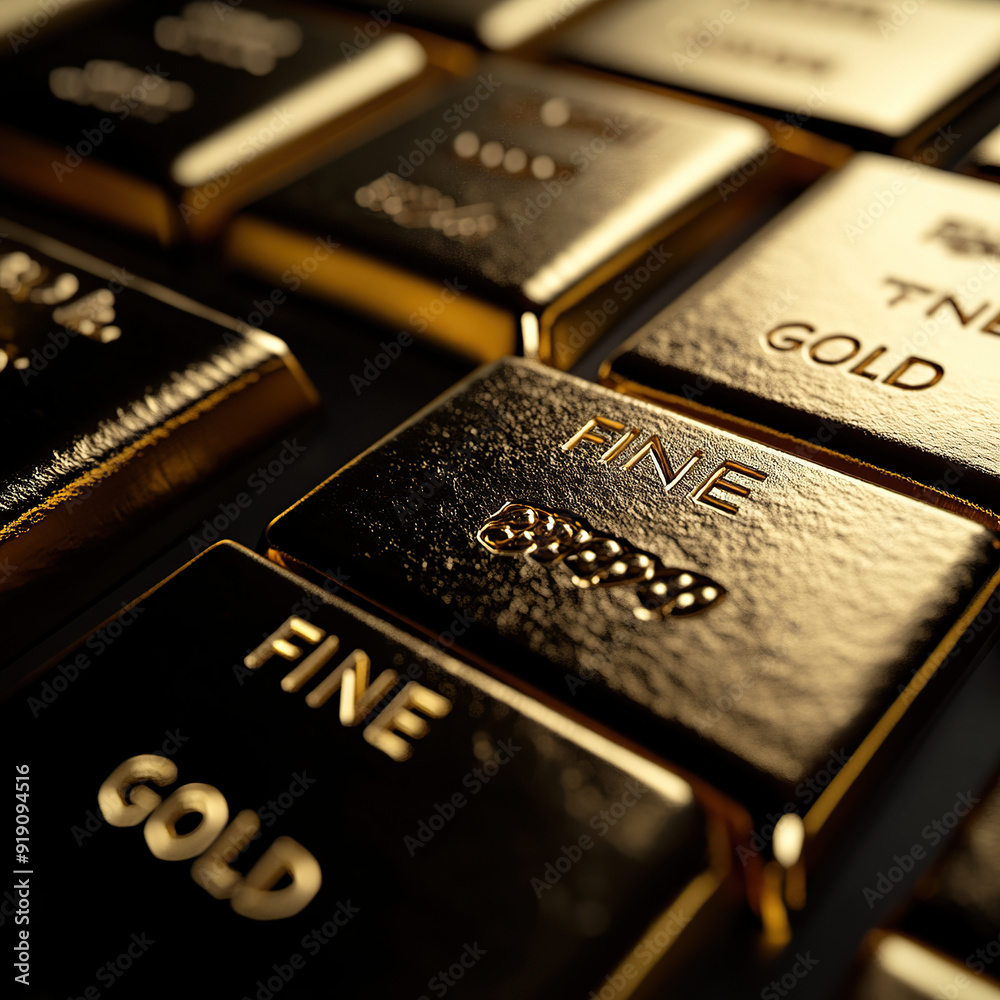 A group of gold bars close-up A group of gold bars close-up