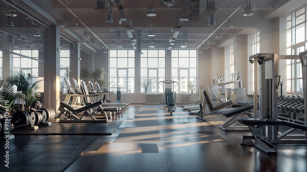 interior of a gym and fitness center, in the gym interior of a gym and fitness center, in the gym