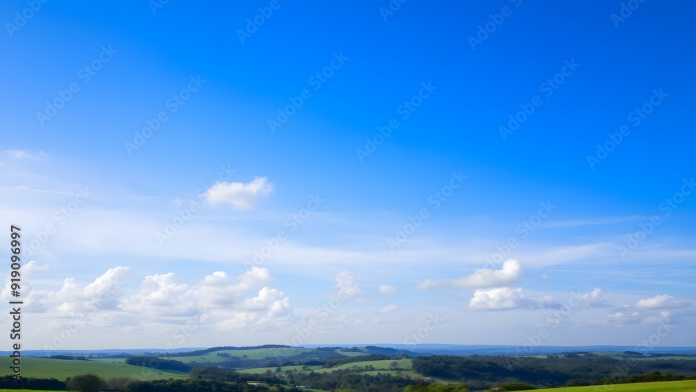 Obraz premium Peaceful Countryside Under Expansive Blue Sky with Serene White Clouds