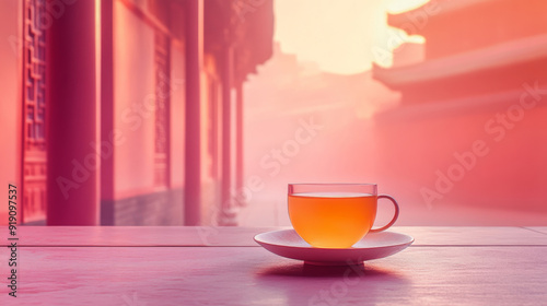 a bowl of tea is next to a bowl of green tea, soft, muted tones, drinking tea with chinese style decorations