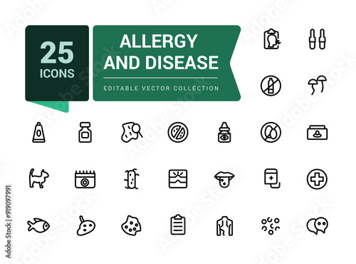 Allergy and Disease icon set. Common Illnesses Line Editable Icons set. Modern thin line style of diseases icons. Allergy, mental illnesses, and more pictograms and icon collection.