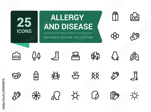 Allergy and Disease icon set. Common Illnesses Line Editable Icons set. Modern thin line style of diseases icons. Allergy, mental illnesses, and more pictograms and icon collection.