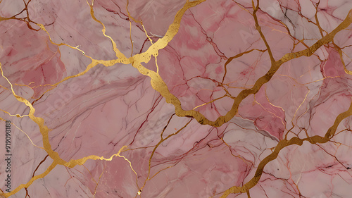 Luxurious pink wallpaper with marble texture and gold veins1
