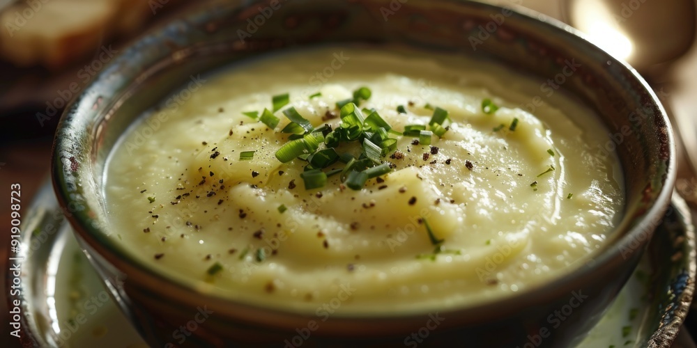 Warm, creamy pumpkin soup in a bowl. Vegetarian and seasonal cuisine. Warm, creamy pumpkin soup in a bowl. Vegetarian and seasonal cuisine.