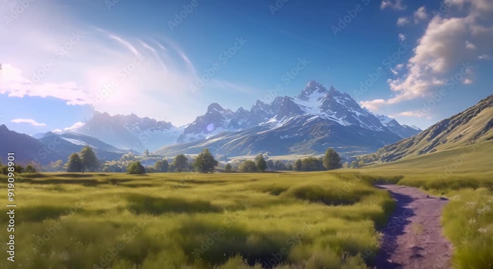 Andscape of mountain and meadow Generative AI Virtual video scene animated background 4k animation Andscape of mountain and meadow Generative AI Virtual video scene animated background 4k animation