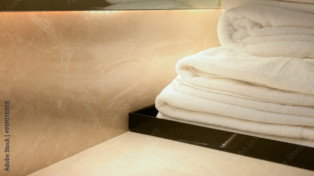fold of white towel prepare for shower in bathroom fold of white towel prepare for shower in bathroom