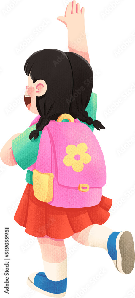 Little Girl in Greeting Pose Back View Illustration Little Girl in Greeting Pose Back View Illustration