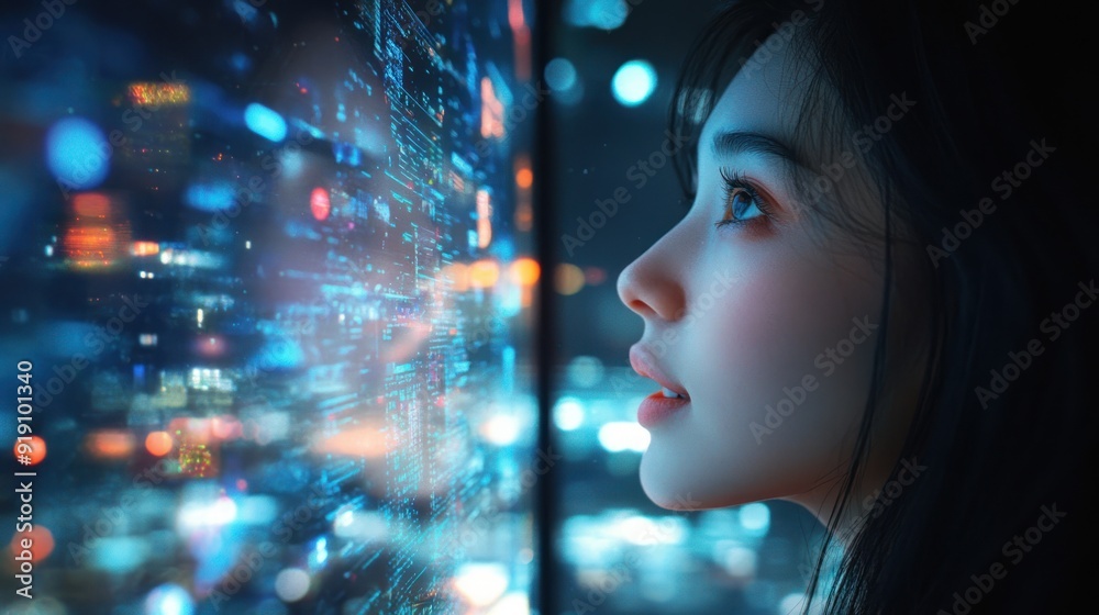 Woman Looking at Digital Data Woman Looking at Digital Data