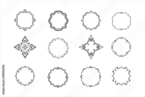 Victorian Floral Oval, Corner, and Round Frames Vector Set.