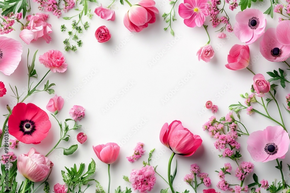 Many different coloring flowers in the summer isolated on white background