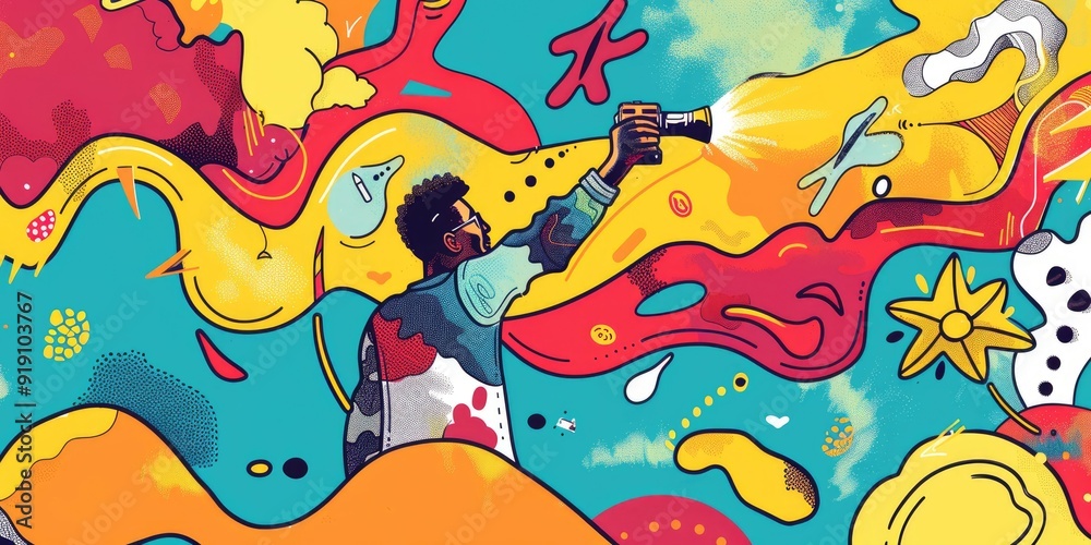 Abstract art with a person holding a spray can. Abstract art with a person holding a spray can.