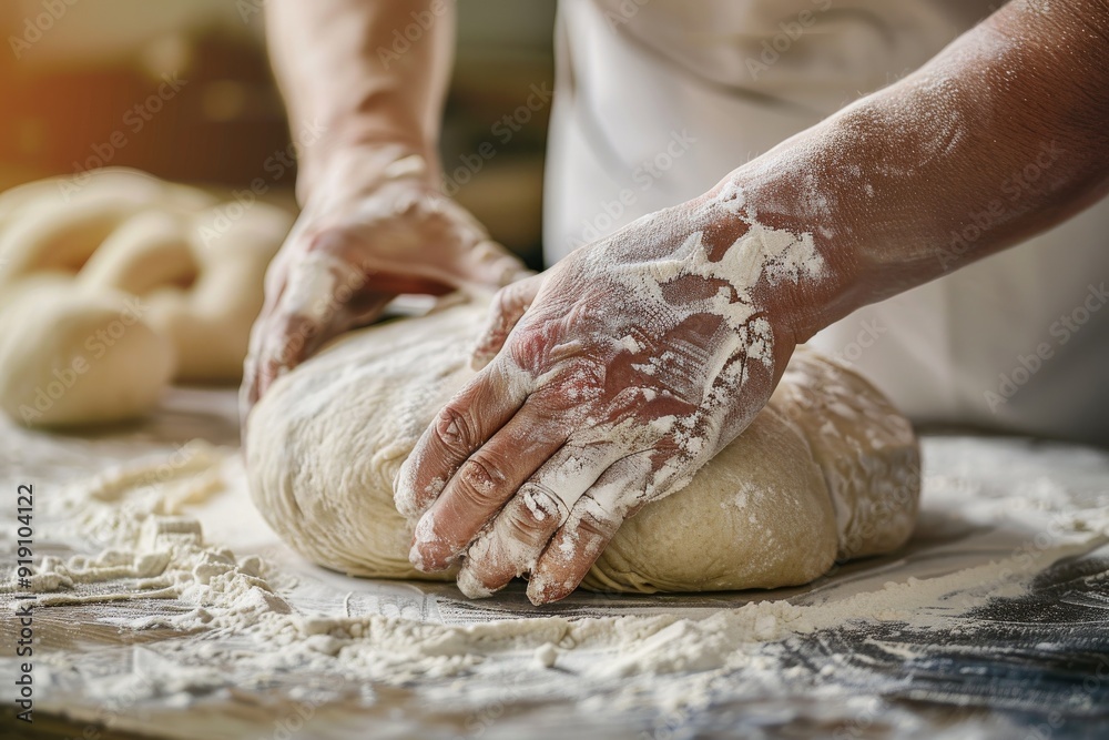 baker at work. The baker shapes the bread. Hands on the close-up form bread. Beautiful simple AI generated image in 4K, unique. baker at work. The baker shapes the bread. Hands on the close-up form bread. Beautiful simple AI generated image in 4K, unique.