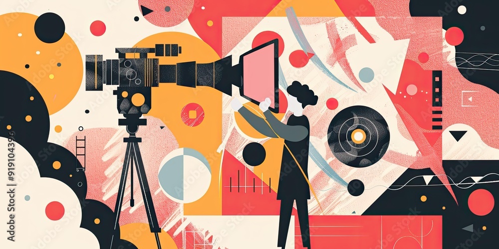 Abstract art depicting a filmmaker with a camera. Abstract art depicting a filmmaker with a camera.