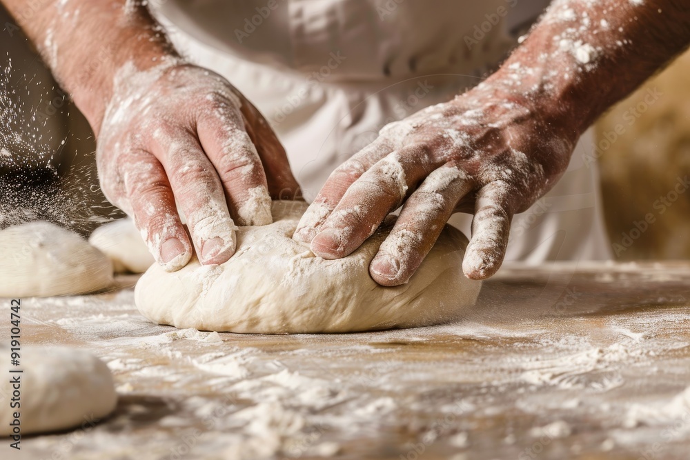 baker at work. The baker shapes the bread. Hands on the close-up form bread. Beautiful simple AI generated image in 4K, unique. baker at work. The baker shapes the bread. Hands on the close-up form bread. Beautiful simple AI generated image in 4K, unique.