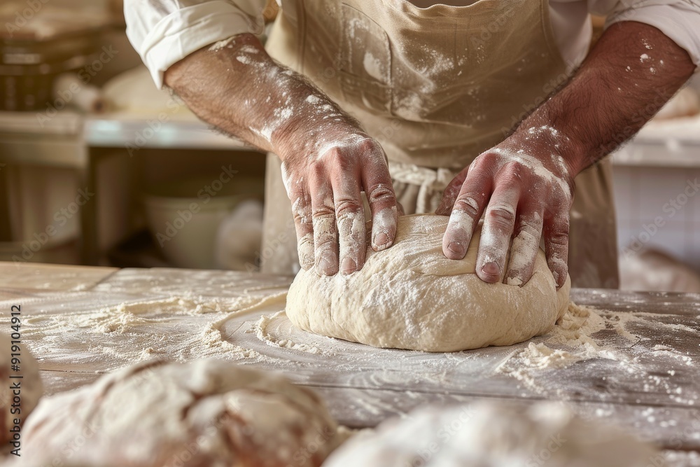 baker at work. The baker shapes the bread. Hands on the close-up form bread. Beautiful simple AI generated image in 4K, unique. baker at work. The baker shapes the bread. Hands on the close-up form bread. Beautiful simple AI generated image in 4K, unique.