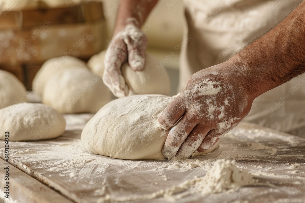 Close up hands cut shape in rolling-pin dough into pieces on wooden board covered with flour. Beautiful simple AI generated image in 4K, unique. Close up hands cut shape in rolling-pin dough into pieces on wooden board covered with flour. Beautiful simple AI generated image in 4K, unique.
