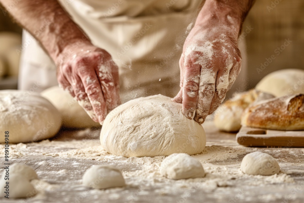 Mid-section of female baker kneading a dough. Beautiful simple AI generated image in 4K, unique. Mid-section of female baker kneading a dough. Beautiful simple AI generated image in 4K, unique.