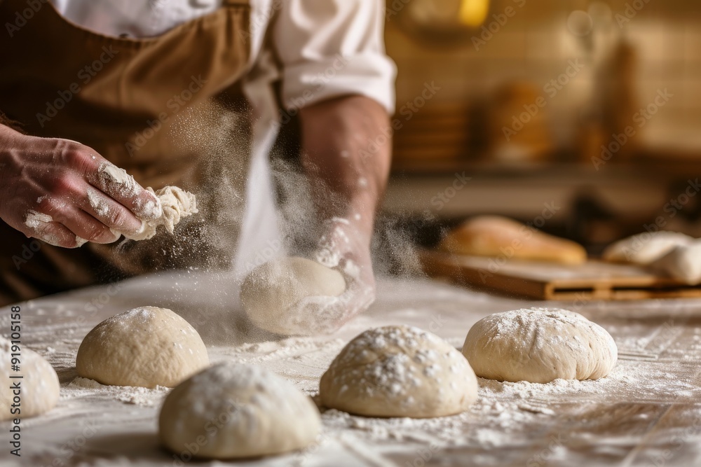 baker at work. The baker shapes the bread. Hands on the close-up form bread. Beautiful simple AI generated image in 4K, unique. baker at work. The baker shapes the bread. Hands on the close-up form bread. Beautiful simple AI generated image in 4K, unique.