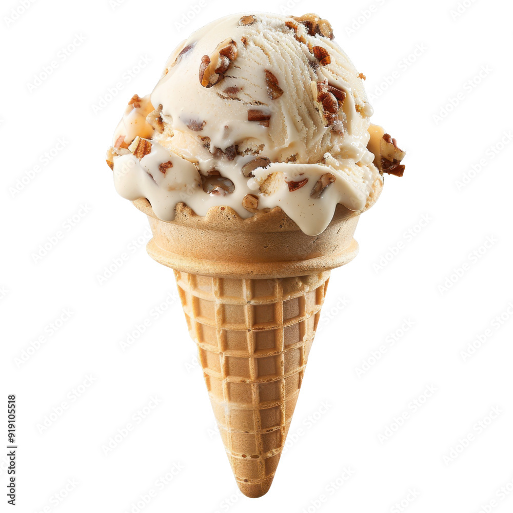 Delicious ice cream cone topped with creamy vanilla and crunchy pecans, perfect for sweet treats on a sunny day. Delicious ice cream cone topped with creamy vanilla and crunchy pecans, perfect for sweet treats on a sunny day.