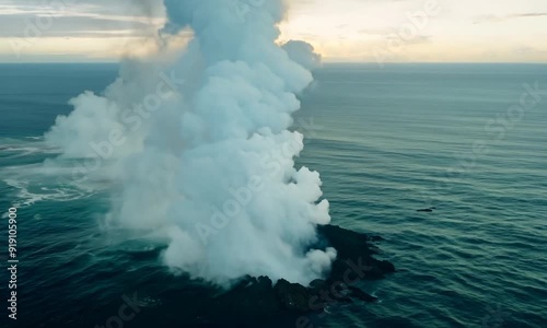 Oceanic Volcanic Eruption: Breathtaking Aerial View