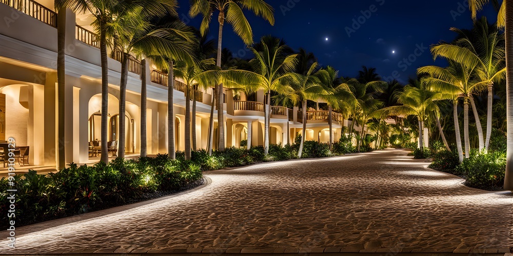 Obraz premium real estate beach resort at the Caribbean coast at night