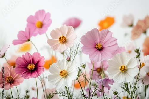 Many different coloring flowers in the summer isolated on white background