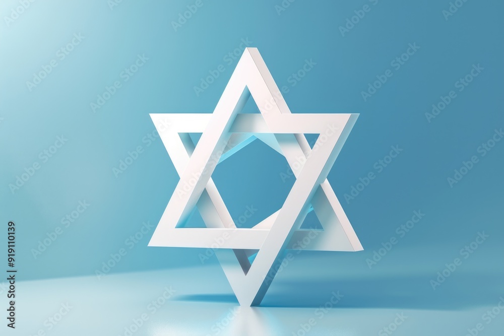 White Star of David standing upright on a light blue background, representing purity and simplicity in Jewish traditions. ai White Star of David standing upright on a light blue background, representing purity and simplicity in Jewish traditions. ai