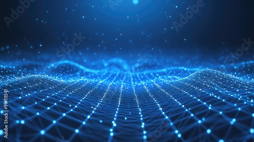 Blue abstract background with a network grid and particles connected