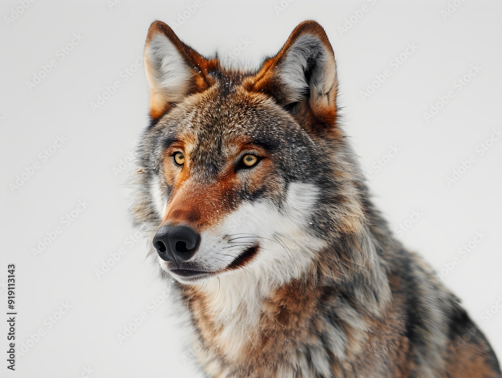 Fototapeta premium A close-up of a wolf against a neutral background showcasing its striking features and captivating gaze