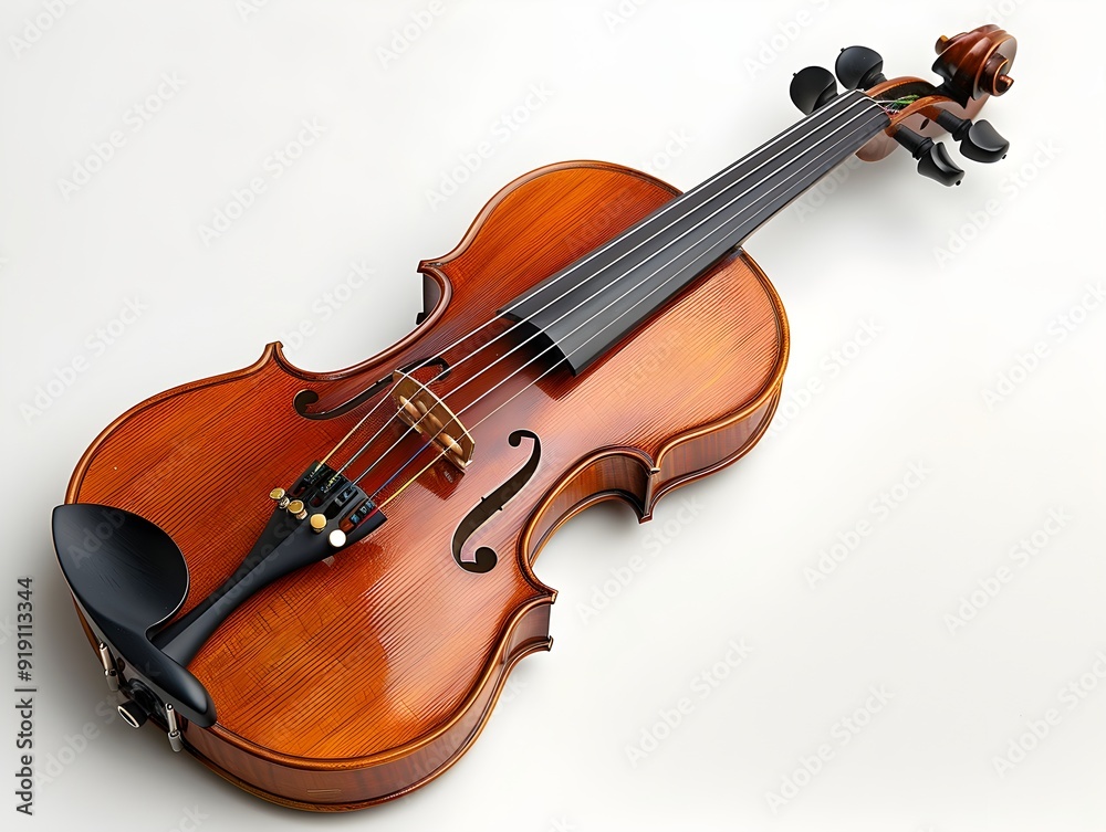 Elegant wooden violin resting on a flat surface in natural light Elegant wooden violin resting on a flat surface in natural light