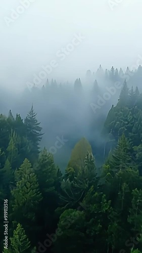 Fog Rolling Over a Misty Forest photo