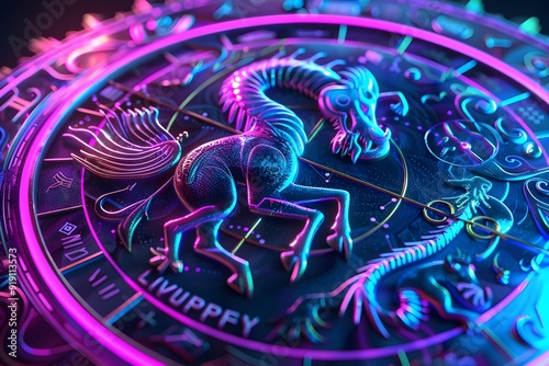 Vibrant Zodiac Capricorn Emblem with Neon Glow