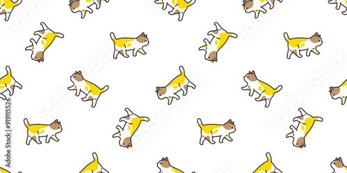 cat seamless pattern calico walking kitten neko vector cartoon pet doodle tile background gift wrapping paper repeat wallpaper scarf isolated illustration design