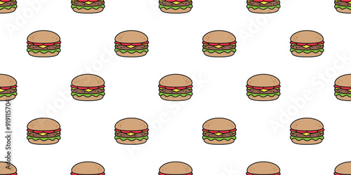 hamburger seamless pattern fast food vector doodle cartoon gift wrapping paper tile background repeat wallpaper illustration scarf isolated design