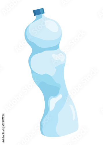 Crumpled bottle icon. Broken plastic bottle, empty plastic container, recyclable garbage eco concept. Recycling waste element. Vector isolated illustration