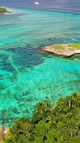 Aerial View of a Tropical Island and Turquoise Water photo