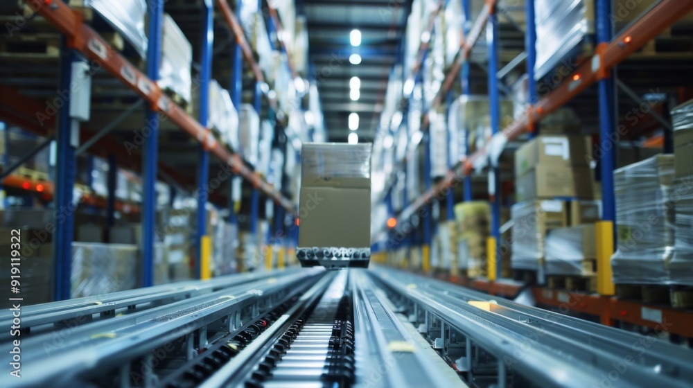 Fototapeta premium An automated inventory system in a warehouse, showcasing efficiency in modern supply chain management.