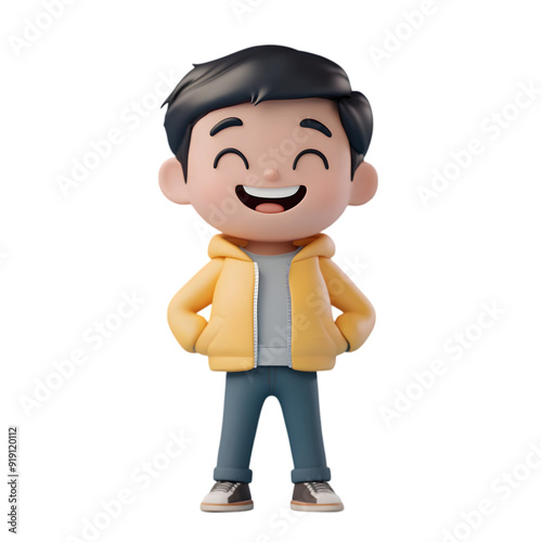 Happy smiling Asian cartoon character, boy kid isolated