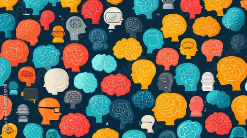 Vibrant Diversity of Neurodivergent Minds - Flat Design Illustration Celebrating Unique Brains and Perspectives photo