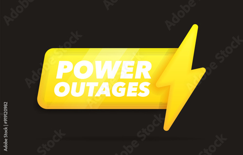 Power outages geometric badge in 3d style with lightning and glowing effect on dark background. Logo design. Vector illustration.