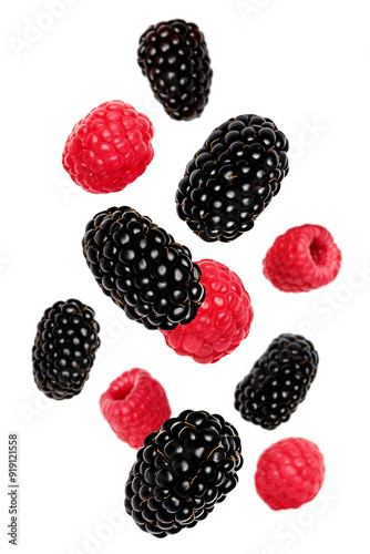 Wallpaper Mural Levitation of blackberries and raspberries isolated on transparent background. Torontodigital.ca