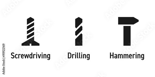 Screwdriving, Drilling, Hammering - flat icons for electric drill