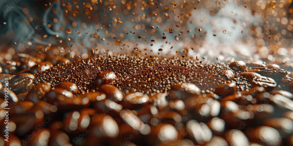 Close-up photo of roasted coffee from above. International Coffee Day 1 october Close-up photo of roasted coffee from above. International Coffee Day 1 october