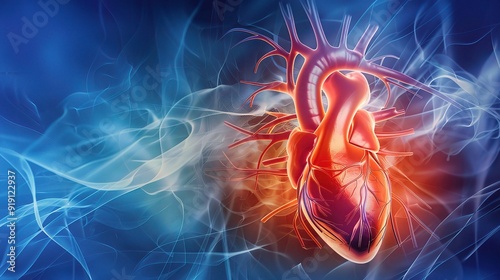 Medical Illustration of Arrhythmia: Complex Heart Rhythm Disorder Depicted with Electrical Impulses and Cardiac Anatomy photo